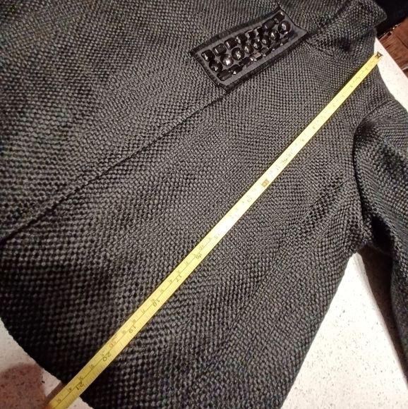 Nygard Collection Black Cowl Collar Pea Coat with Black beading design on lapel - Picture 15 of 15